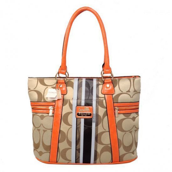 Coach Zip In Signature Medium Khaki Totes BFK - Click Image to Close